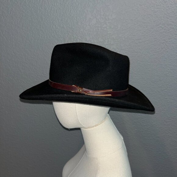 RODEO KING Made in USA Low Profile Western Cowboy Indiana Jones Black Felt Hat - Picture 2 of 6